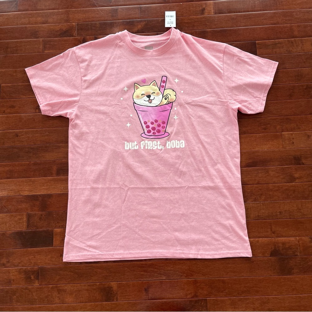 Pink “But First Boba Tee”